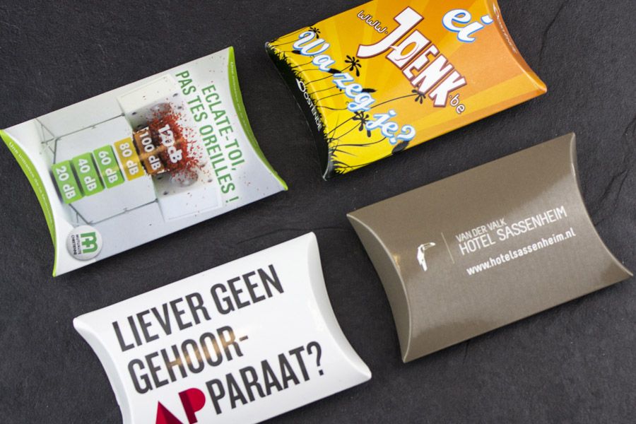 voorbeelden van bedrukte gondeldoosjes voor oordopjes